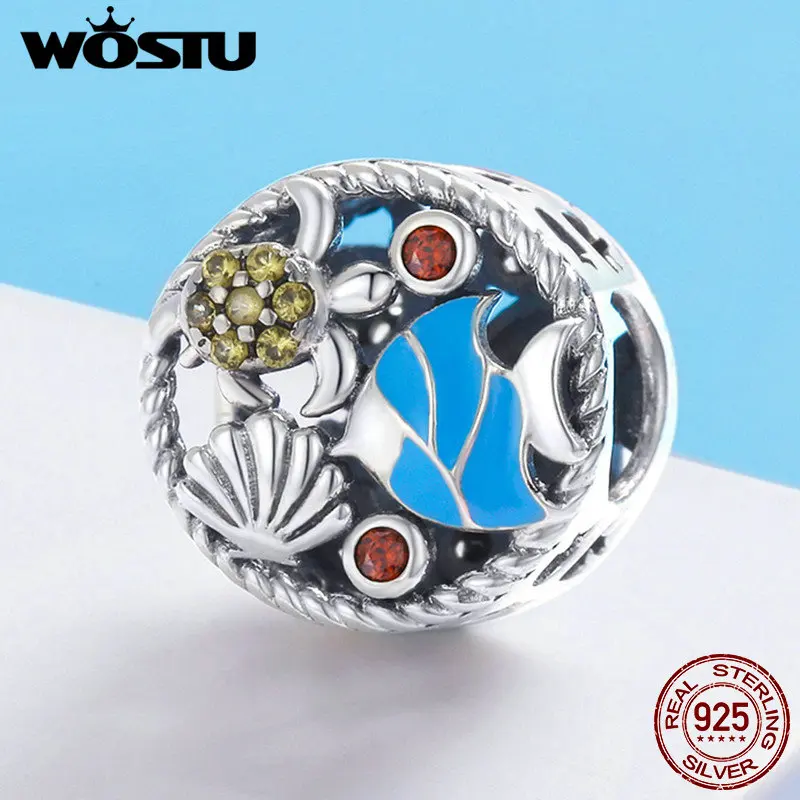 WOSTU 100% 925 Sterling Silver The Undersea World CZ Charm Beads For Original Women Charm Bracelet DIY Jewelry Making FIC683