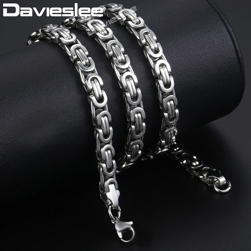 Davieslee Mens Necklaces Chains Silver Color Stainless Steel Byzantine Chain Necklace for Men Jewelry Fashion Gift 5/7mm LKNN21