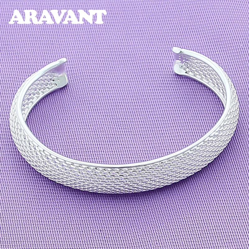 

New Fashion 925 Silver Weave Net Cuff Bracelet Bangle For Women Men Fashion Jewelry Accessories Gift