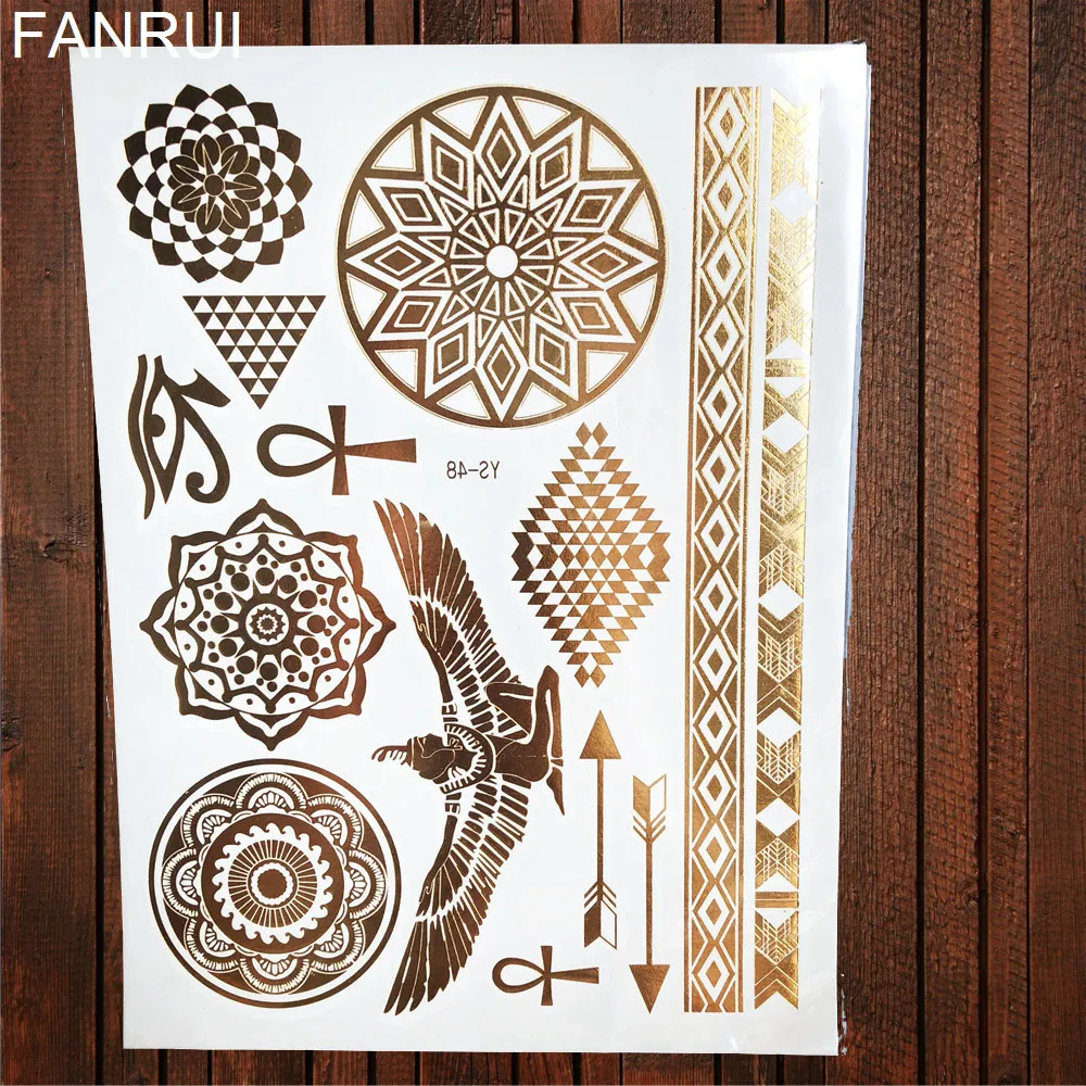 Lace Henna Flower Flash Tattoo Stickers Women Chains Gold Metallic Temporary Tattoo Girls Ankle  Waterproof Tatto Wrist Jewel
