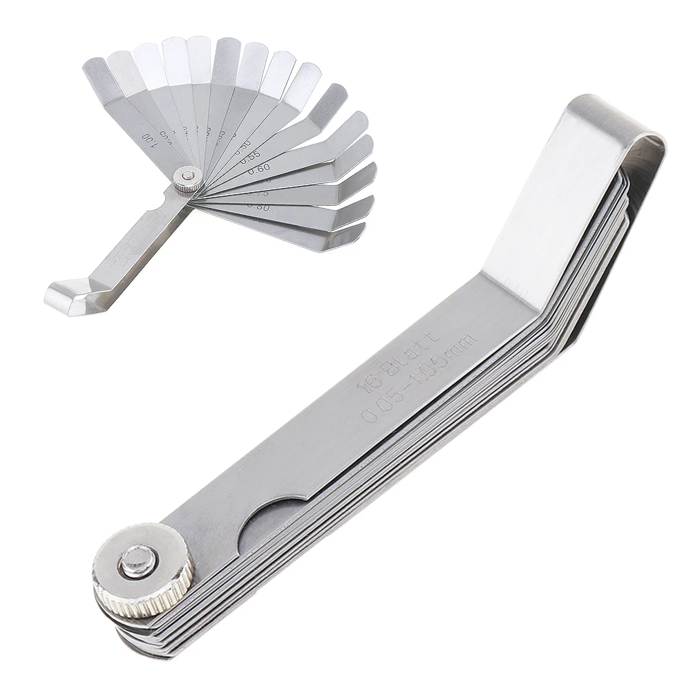 0.05 - 1mm Thickness Curved Stainless Steel Gapped Metric Filler Feeler Gauge with 16pcs Blades for Woodworking Measurement Tool