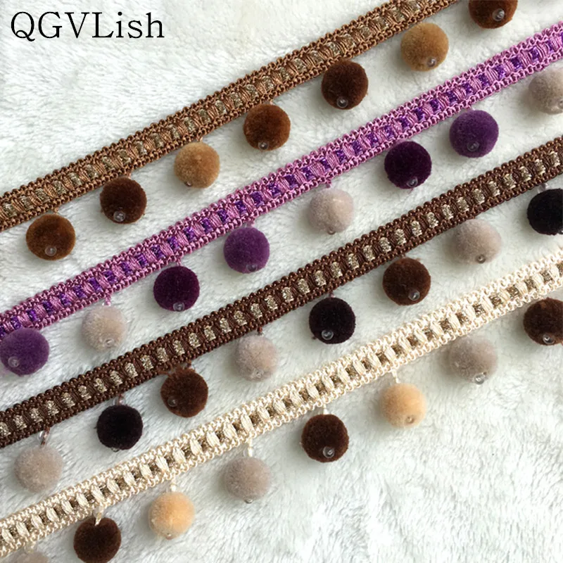 

QGVLish 6M/lot Pompon Balls Curtain Tassel Fringe Lace Trim DIY Sofa Stage Lamp Lace Ribbon Belt Pompons Curtain Accessories