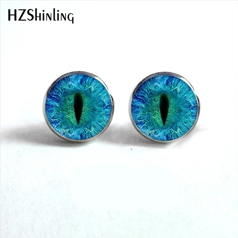 NES-0046  Dragon Eye Stud Earrings Green Blue or Purple  Eye Ear Nail Sauron Eye Jewelry Glass Cabochon Earrings Handmade HZ4