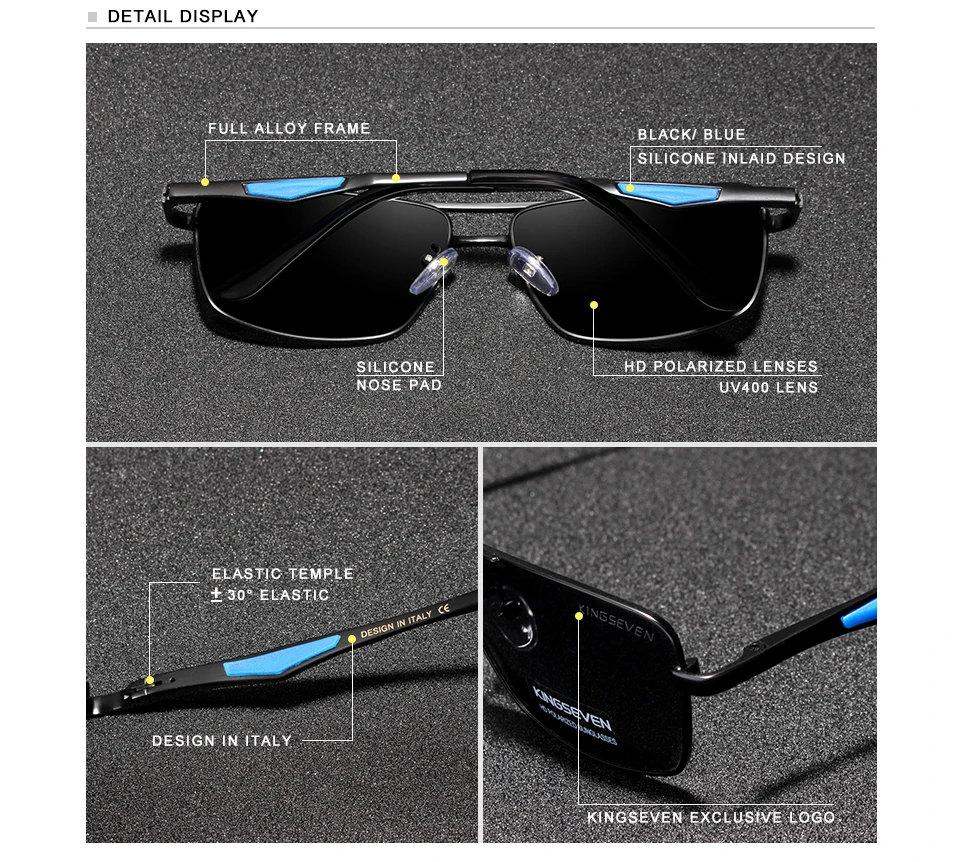 KINGSEVEN 2024 Marke Klassische Quadratische Polarisierte Sonnenbrille männer Fahren Männliche Sonnenbrille Brillen UV Blockieren Oculos N7906 – Detail 3