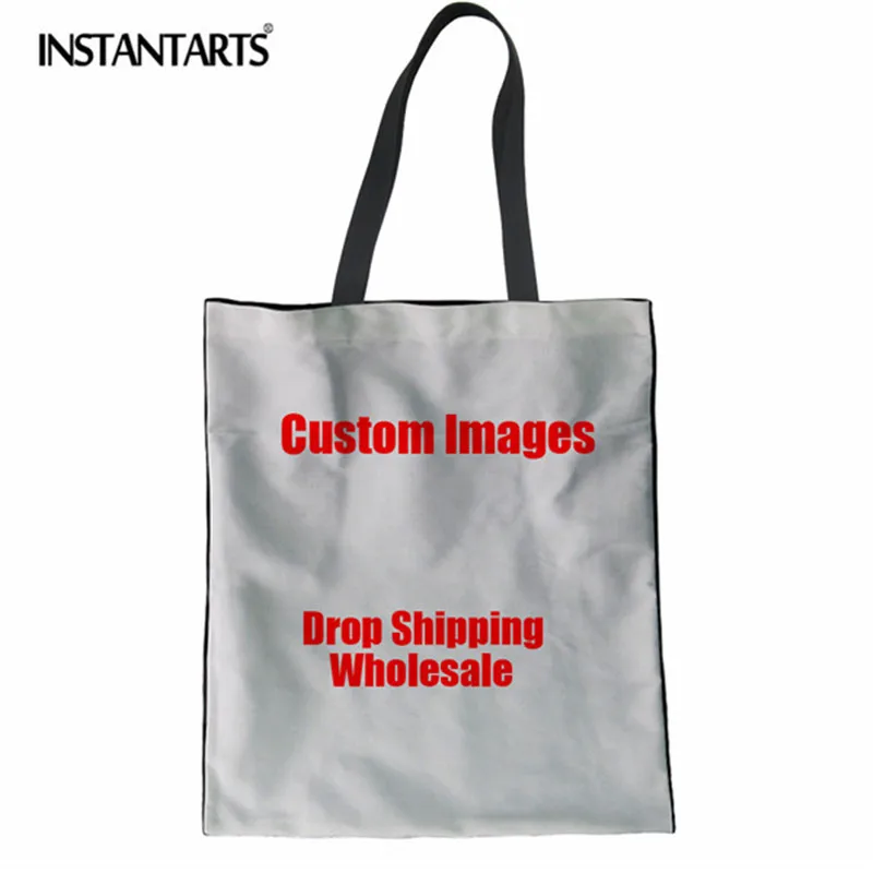 INSTANTARTS Reusable Shopping Bag Casual Linen Tote Bags Girls Canvas Bags Custom Images or Logos Drop Shipping and Wholesale