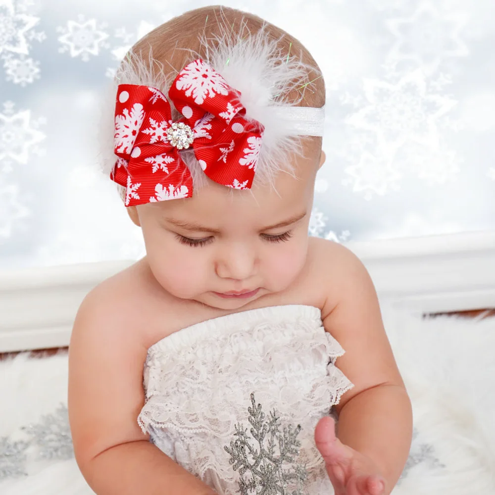 Christmas baby girl headband Infant hair accessories cloth Tie newborn Headwear tiara headwrap Gift Toddlers bandage Ribbon bows