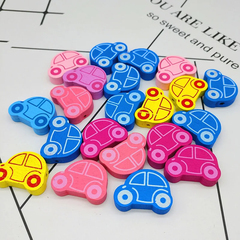 50pcs/lot 25x18mm Wooden Beads Lovely Car Styles Spacer Beading Wood Beads Toys For Baby Kids DIY Wood Craft MR 008