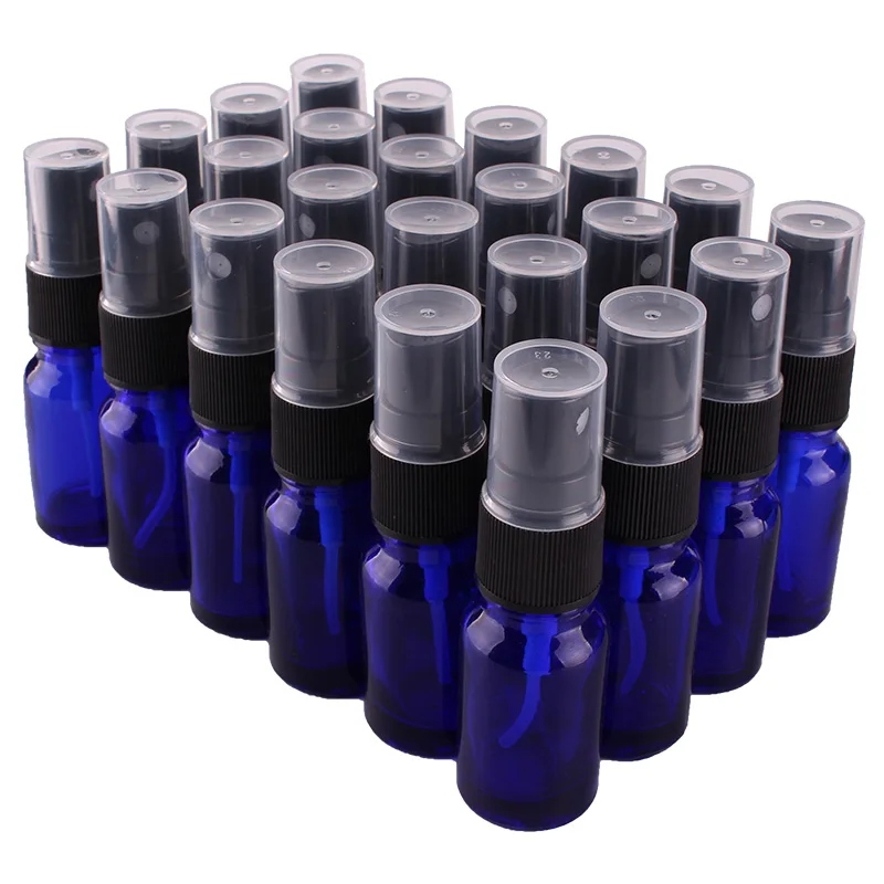 

24pcs 10ml Cobalt Blue Glass Spray Bottle w/ Black Fine Mist Sprayer essential oil bottles empty cosmetic containers