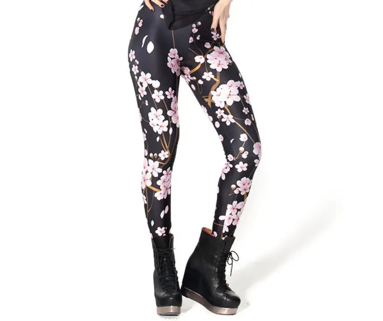 2015 Zwart Rode Bloem Meisje vrouwen Vrouwen Legging Leggings Jeggings Legging Broek Legins 3D Gedrukt Leggings