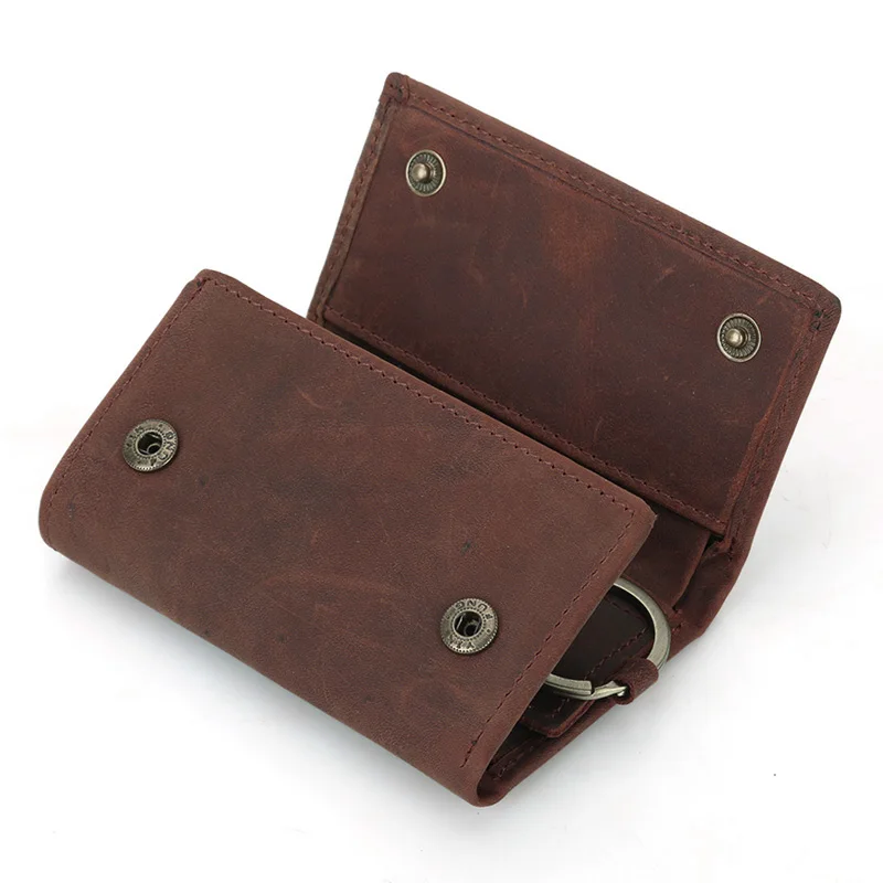 Men Vintage Key Holder Organizer Wallet Genuine Leather Women Key Bag With Zipper Coin Purse