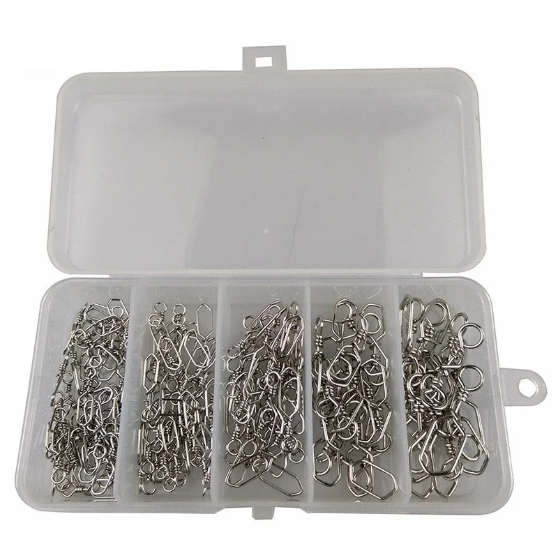 HiUmi New Square Snap Fishing Hooked Snap Pin 155pcs/box Stainless Steel Fishing Barrel Swivel Connectors Tackle Bo