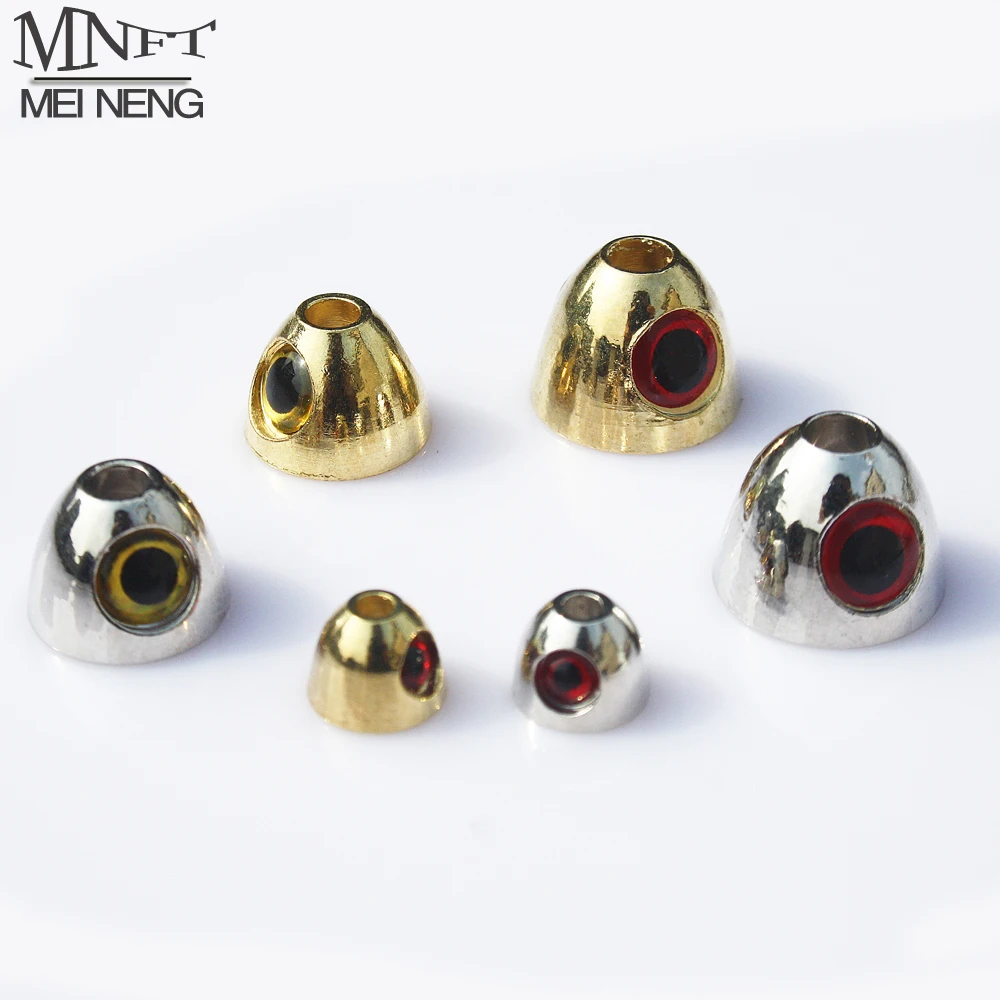 

MNFT New 12Pcs/Lot Fly Tying Materials Fly Cone Heads With 3D Brass Cone Eyes Silver,Gold Color For Streamer Trout Fly Fishing