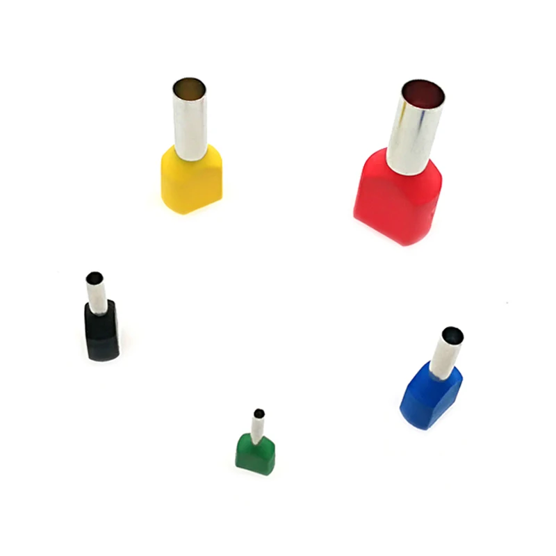 50/20pcs Dual Wire Tube Ferrule Insulated Crimp Terminals TE0508~TE16-14 Electric Double Line Terminales Connector Cable 22-8AWG