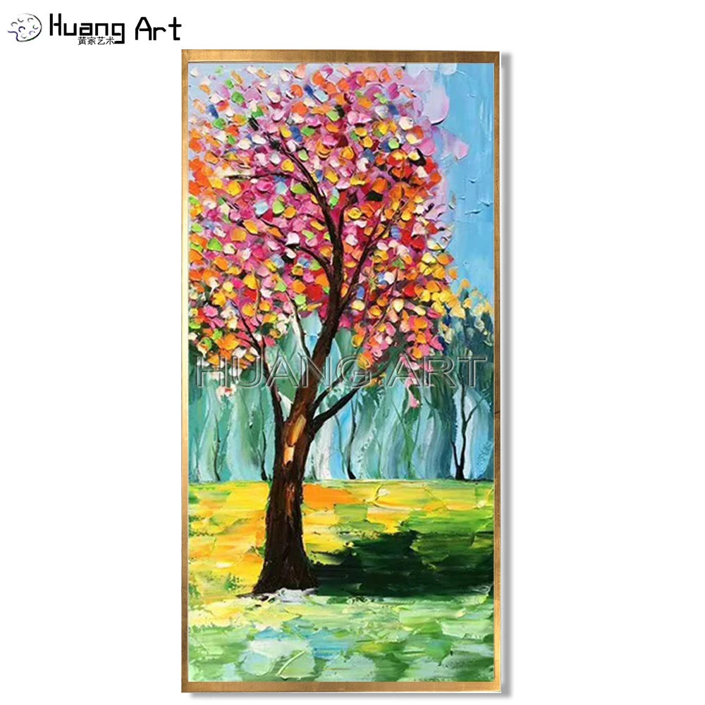 2019 New Hand-painted Knife Tree Landscape Oil Painting on Canvas for Decor Modern Abstract Knife Spring Scenery Wall Painting