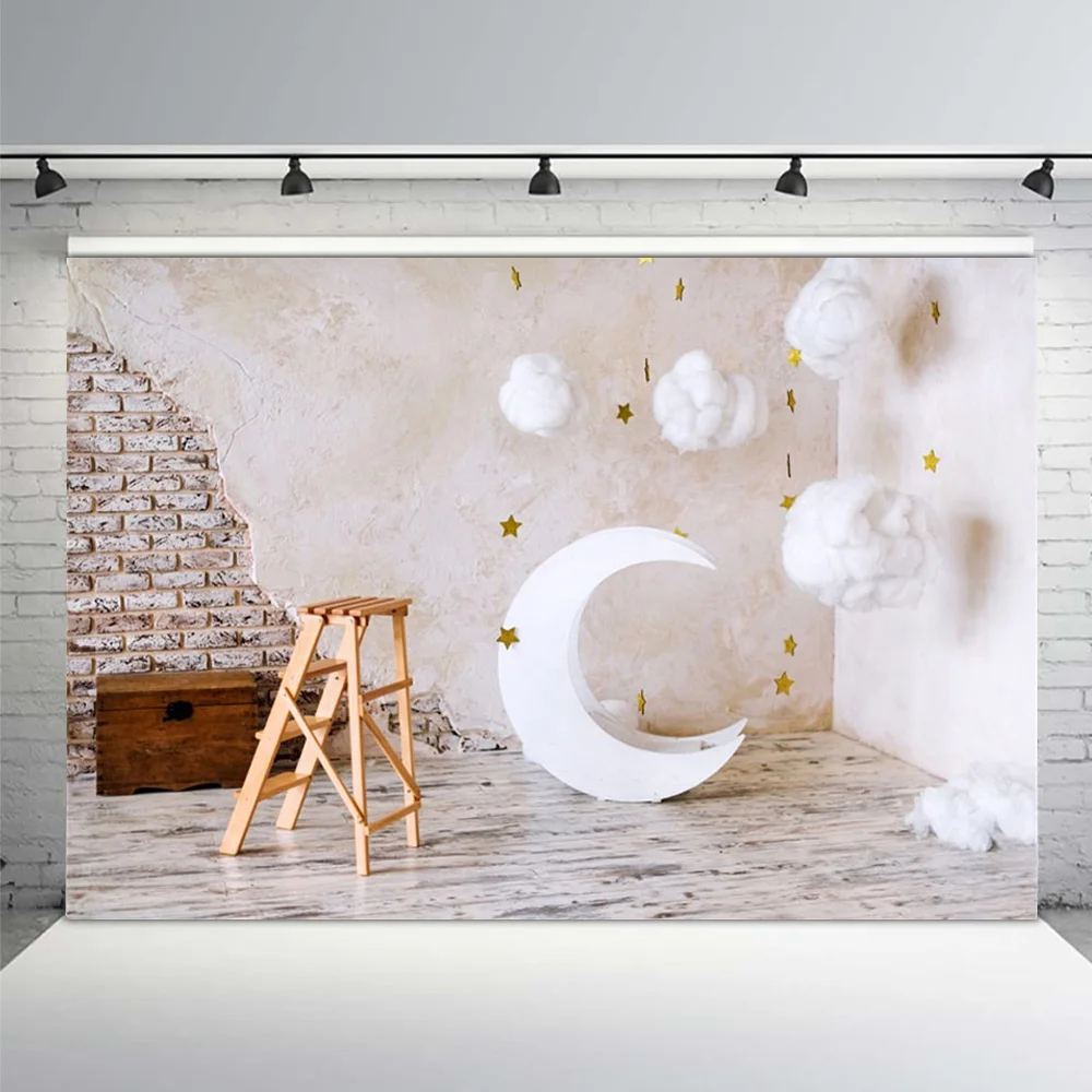 벽돌 벽 달 모델 코튼 구름 아기 사진 배경 사진 스튜디오에 대한 사용자 정의 사진 배경