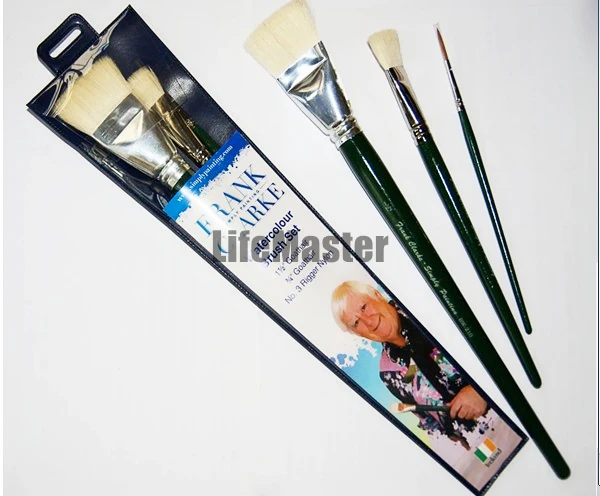 Simply Painting Frank Clarke 3 Set Magic Goat hair Watercolour Brushes 1.5 inches & 3/4 inches Wool No.3 Nylon Rigger Art Set