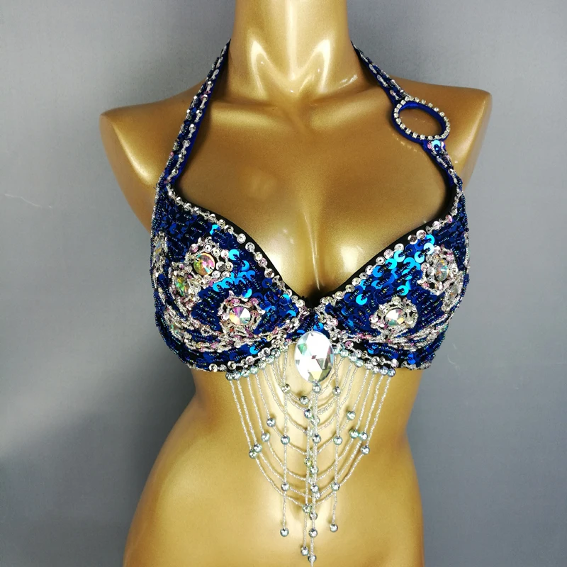 New Womens Lady Belly Dance Costume Bra Beaded Sequin Bra Sexy Belly Dancing Clothes Night Club Bellydance Bra TOPS