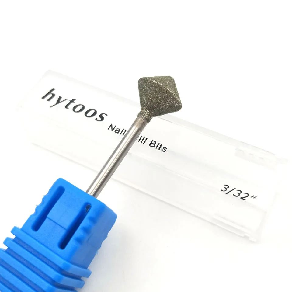 HYTOOS 10mm Rhombus Diamond Nail Drill Bit 3/32" Rotary Burr Manicure Cutters Electric Drill Accessories Nail Mills Tools-D-7