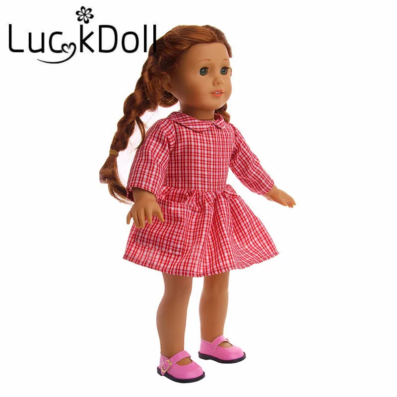 New Arrival Red Plaid Dress for 18-Inch American Doll, Best Gift for Children