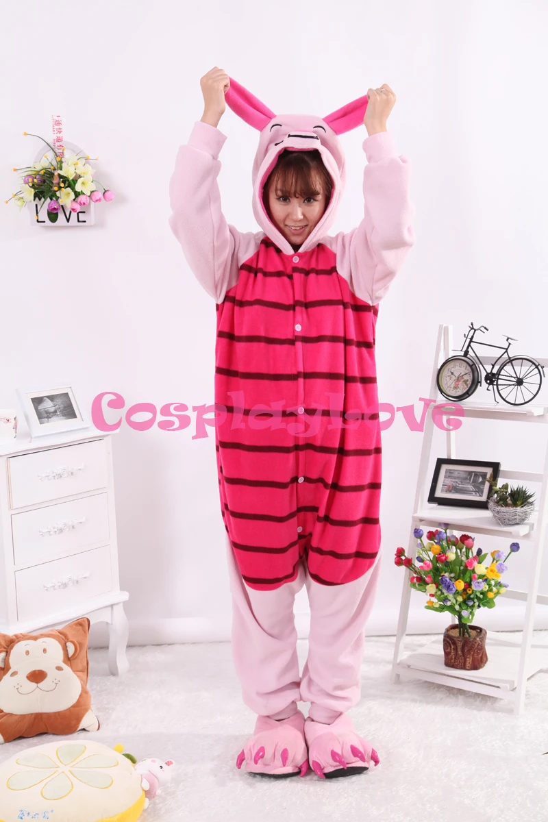 Piglet Pig Pajamas Animal Cosplay Costume Kid Adult Pajamas Onesies Cartoon Sleepwear Sleepsuit