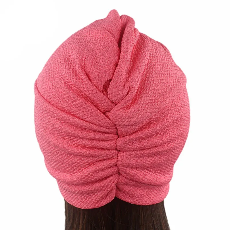 New Women Stretch Solid Ruffle Turban Hat Scarf Knotted Chemo Beanie Caps Headwrap for Cancer Chemotherapy Hair Loss Accessories