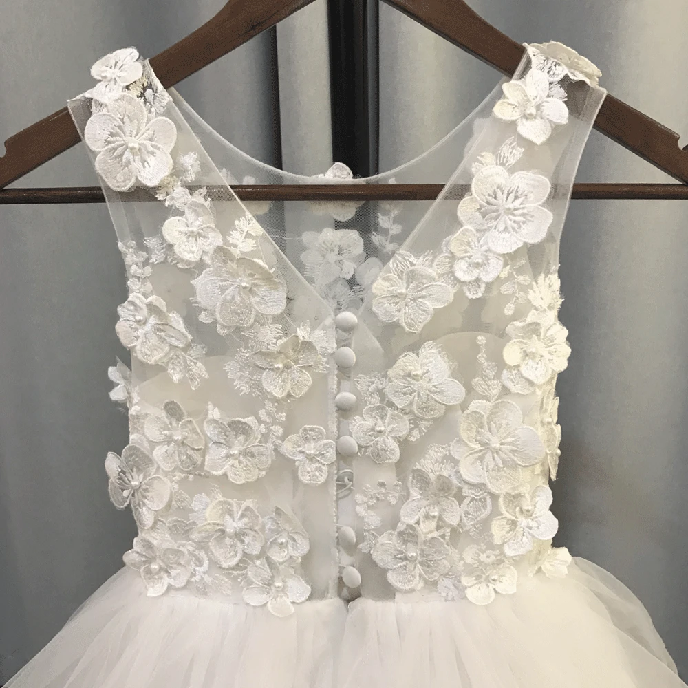 Vestido de baile floral para meninas, 2019, imagem real, plissado, apliques de renda, comprimento até o chão, vestido de festa de casamento para meninas