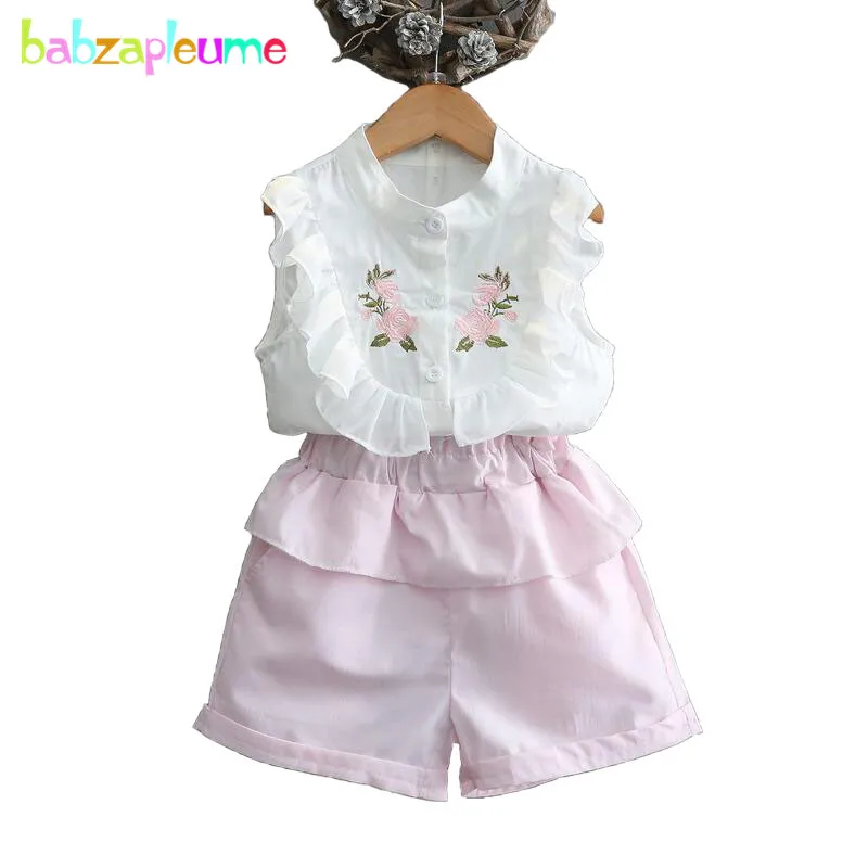 

New Girls Kidswear Flower Printed infant outfit Chiffon Summer Children Clothing Sleeve Shirt+Pant 2PCS/Suit Baby Tracksuit A250