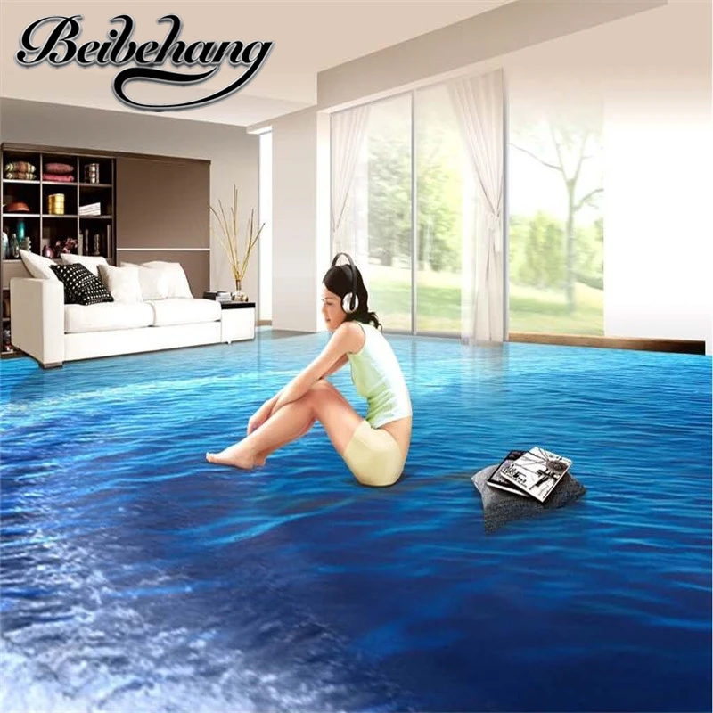 

beibehang Custom Decorative Living Room Self-adhesive Floor Painting Blue Sea Level Modern 3D Waterproof Floor papel de parede