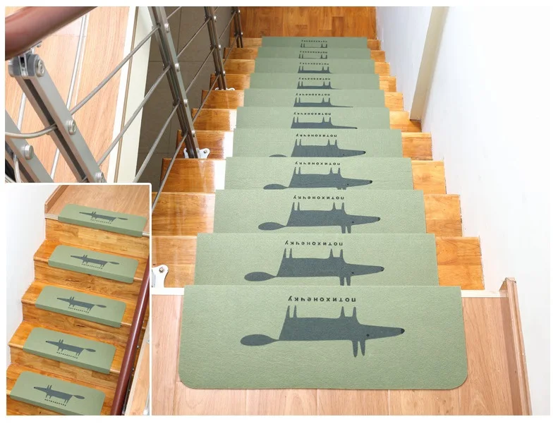 

Self-Adhesive Home Floor Staircase Mat, Fox Bear Printed, Non-slip, Home Stair Treads Protector Mats, Foot Pads, 5Pcs per Lot