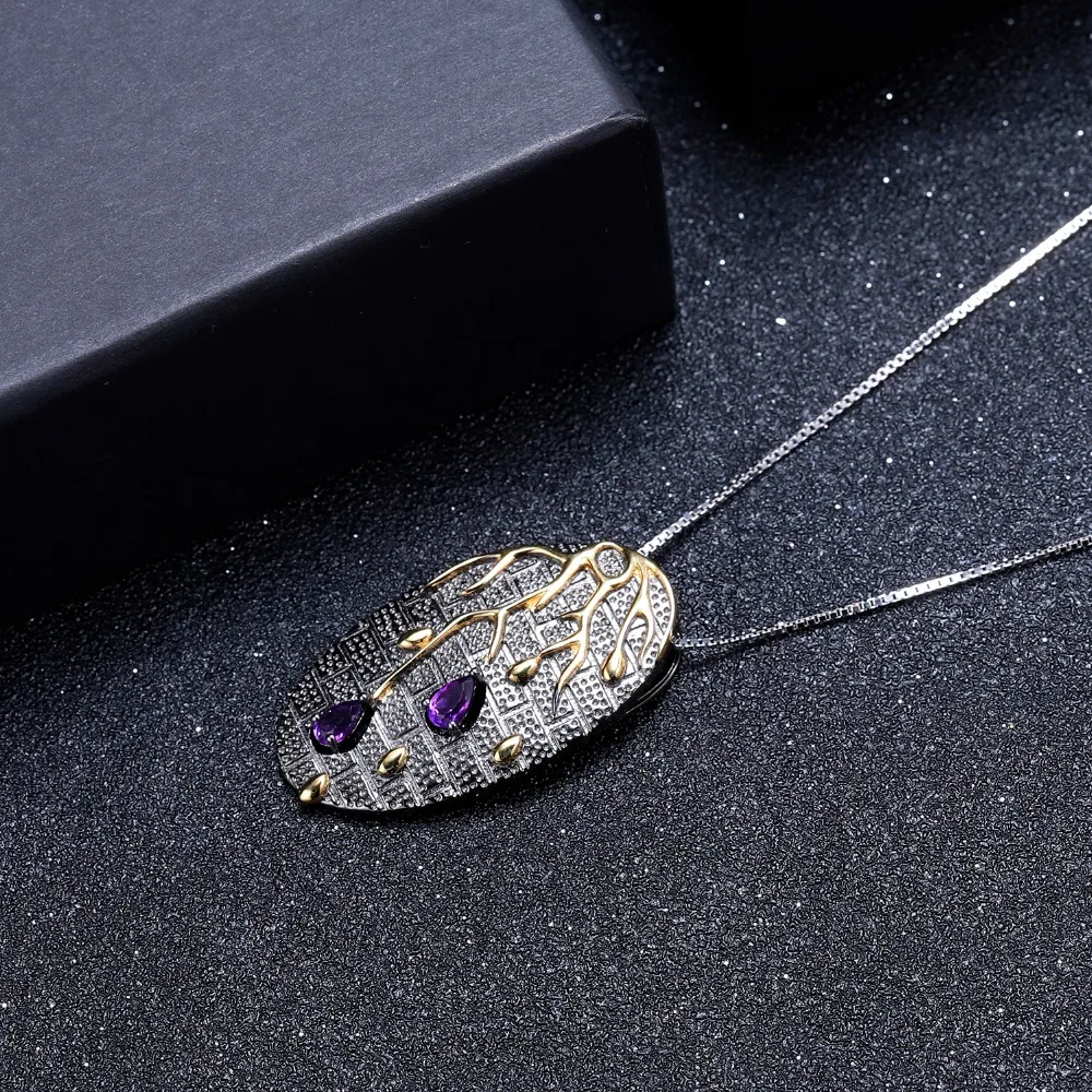 GEM\'S BALLET 925 Sterling Silver Original Handmade Petal Floral Pendant Necklace 0.39Ct Natural Amethyst Fine Jewelry for Women