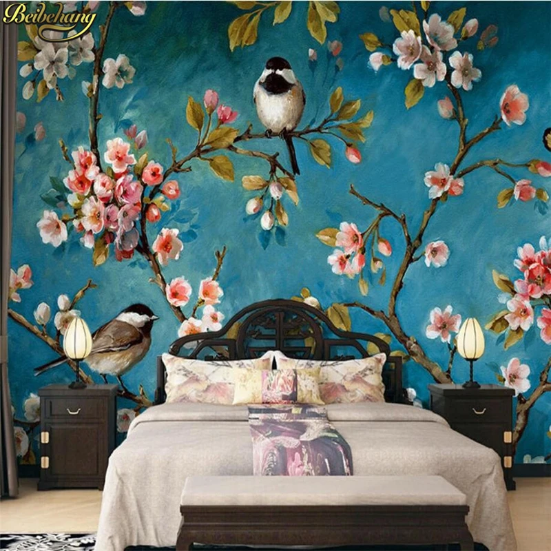 beibehang photo 3D wallpaper chinese style magnolia flower birds wall paper for wall 3D bedroom for living room background