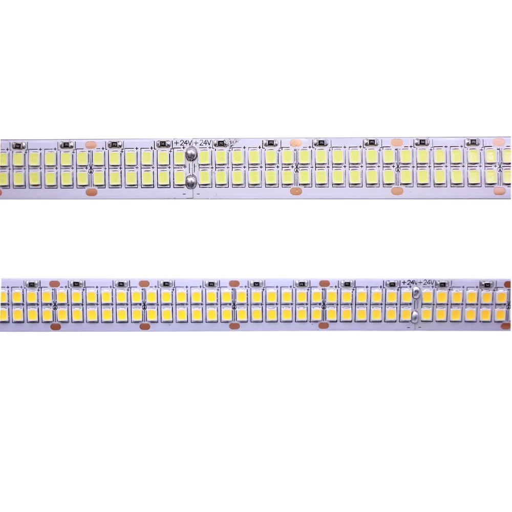 Tira de luces LED de doble fila, cinta luminosa de 12V, 24V, 2835, IP20, no impermeable, 480LED/M, 5m/rollo, blanco cálido