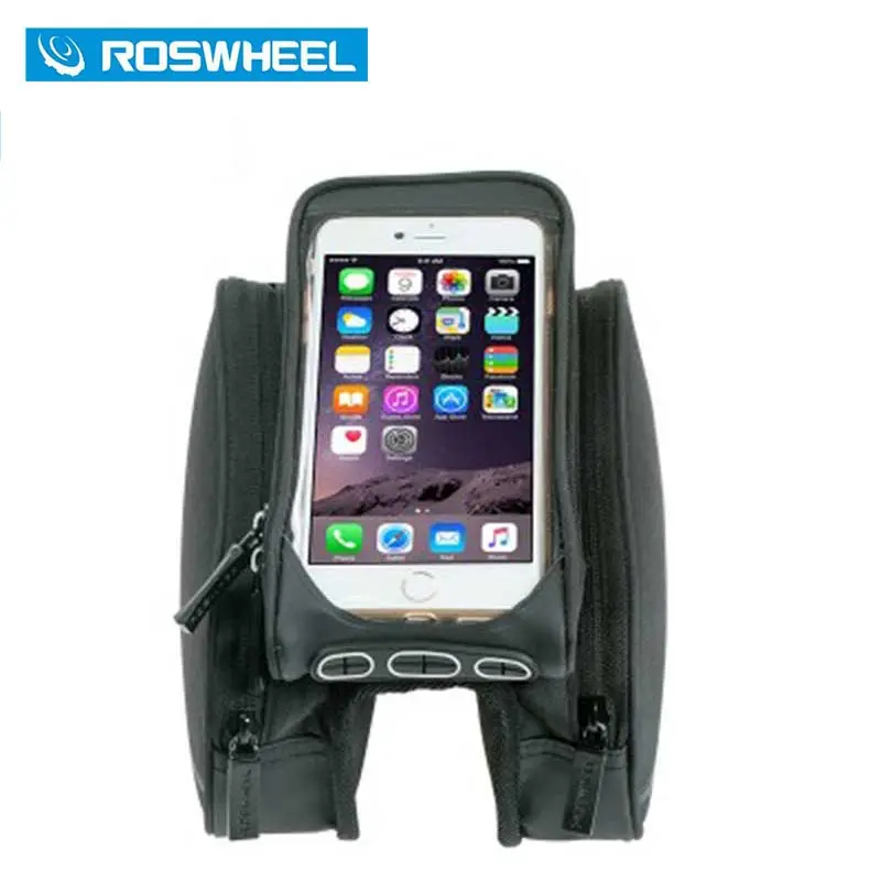 

New Roswheel 5.7'' Black Bicycle Front Tube Bag Mountain Bike Phone Case Bag Bicycle Double Pannier Pouch Size L Bolso Bicicleta