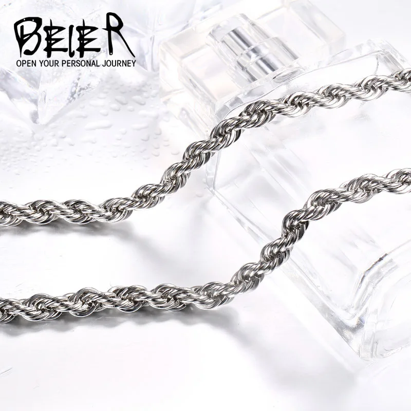 Beier 2.5/3/4mm Stainless Steel Necklace Twist  Rendy Chain Necklace Boy Man Necklace chain BN1007