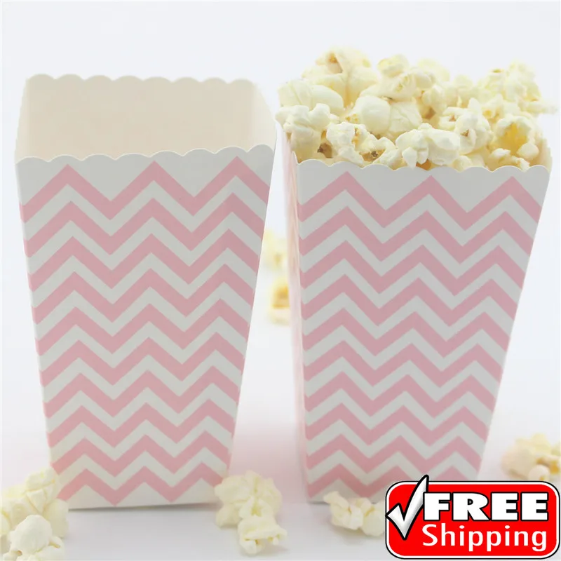 36pcs Light Pink Chevron Birthday Popcorn Boxes-Wedding Baby Shower Party-Zig Zag Mini Loot Candy Snack Paper Treat Gift Buckets