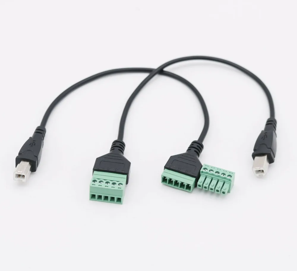 10pcs USB 2.0 B Male to 5 Pin Screw Connector with Shield Solderless Terminal Plug Adapter Cable Cord 30cm/1ft