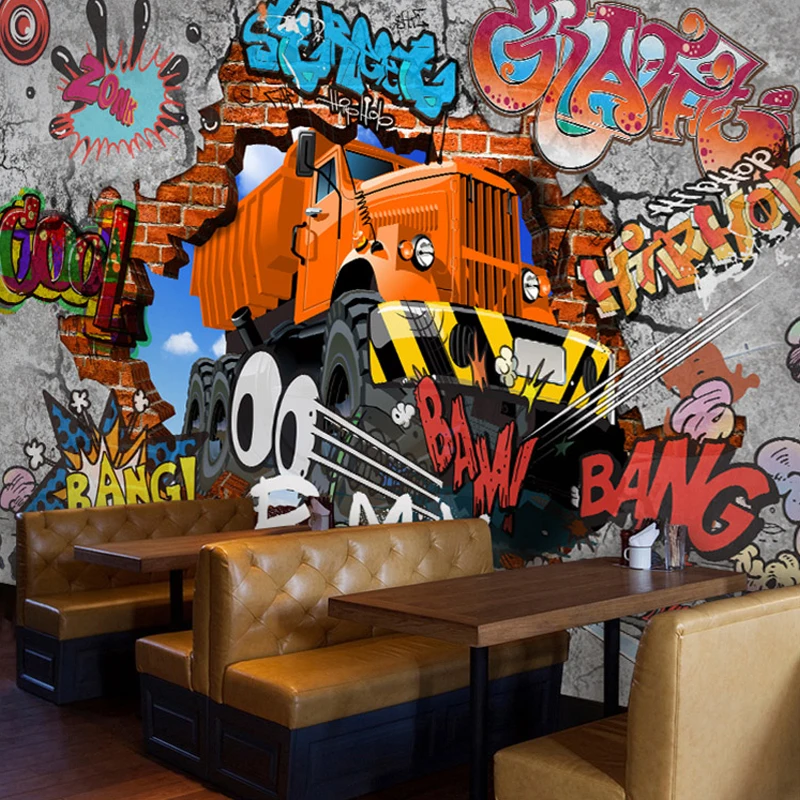 Graffiti mural de dessin animé 3D personnalisé pour garçons, peinture murale de voitures pour restaurant, décor de chambre à coucher, non tissé,