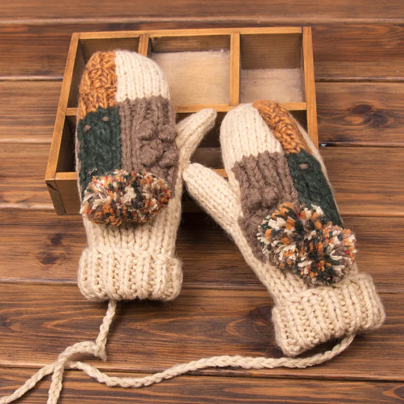 

Fashion Crochet Mittens Winter Thick Warm Handmade Knitted Gloves