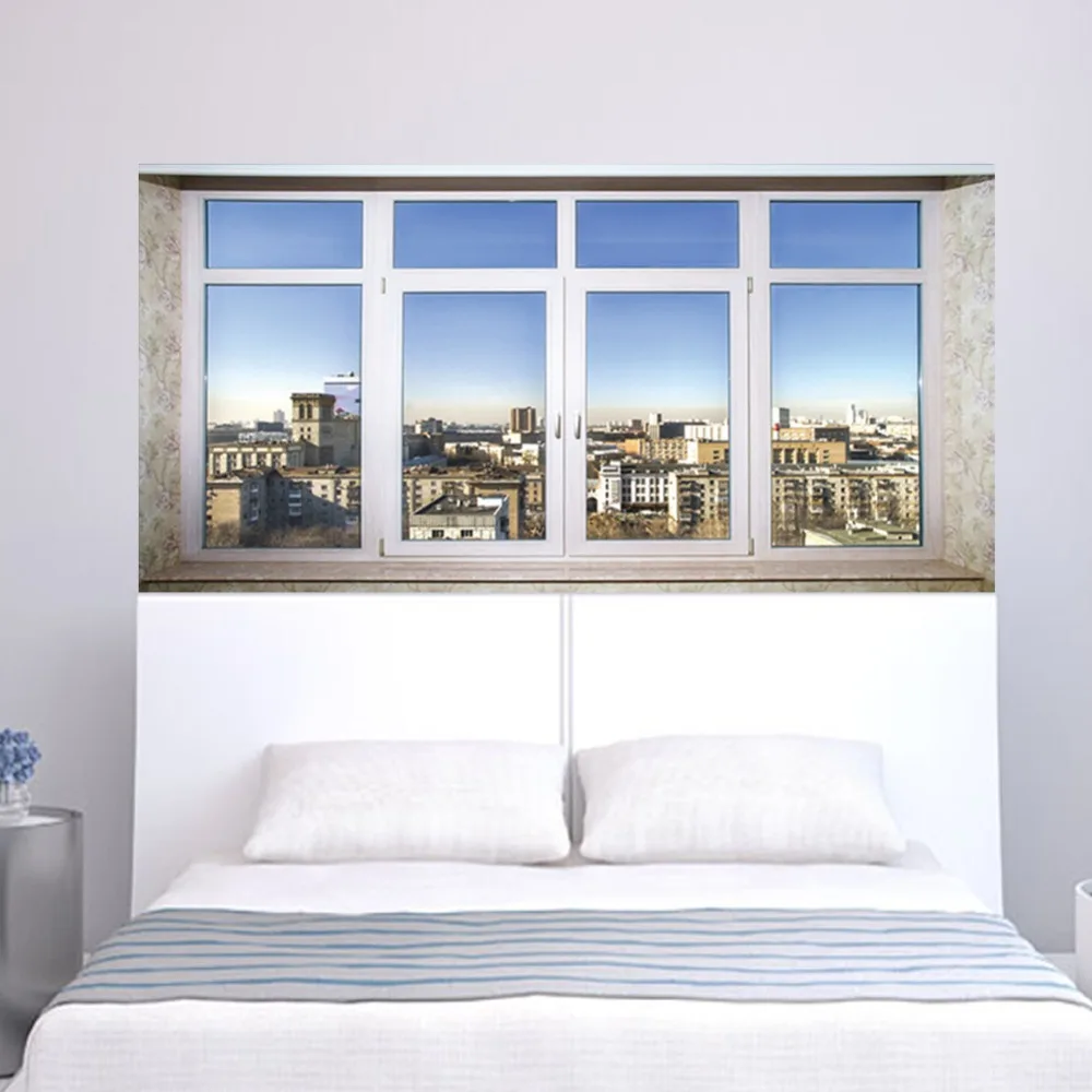 

City Town Sence Bed Head Sticker Fake White Glass Window Wall Sticker Creative Arts Wall Stickers Art Wall Sticker Home Decor