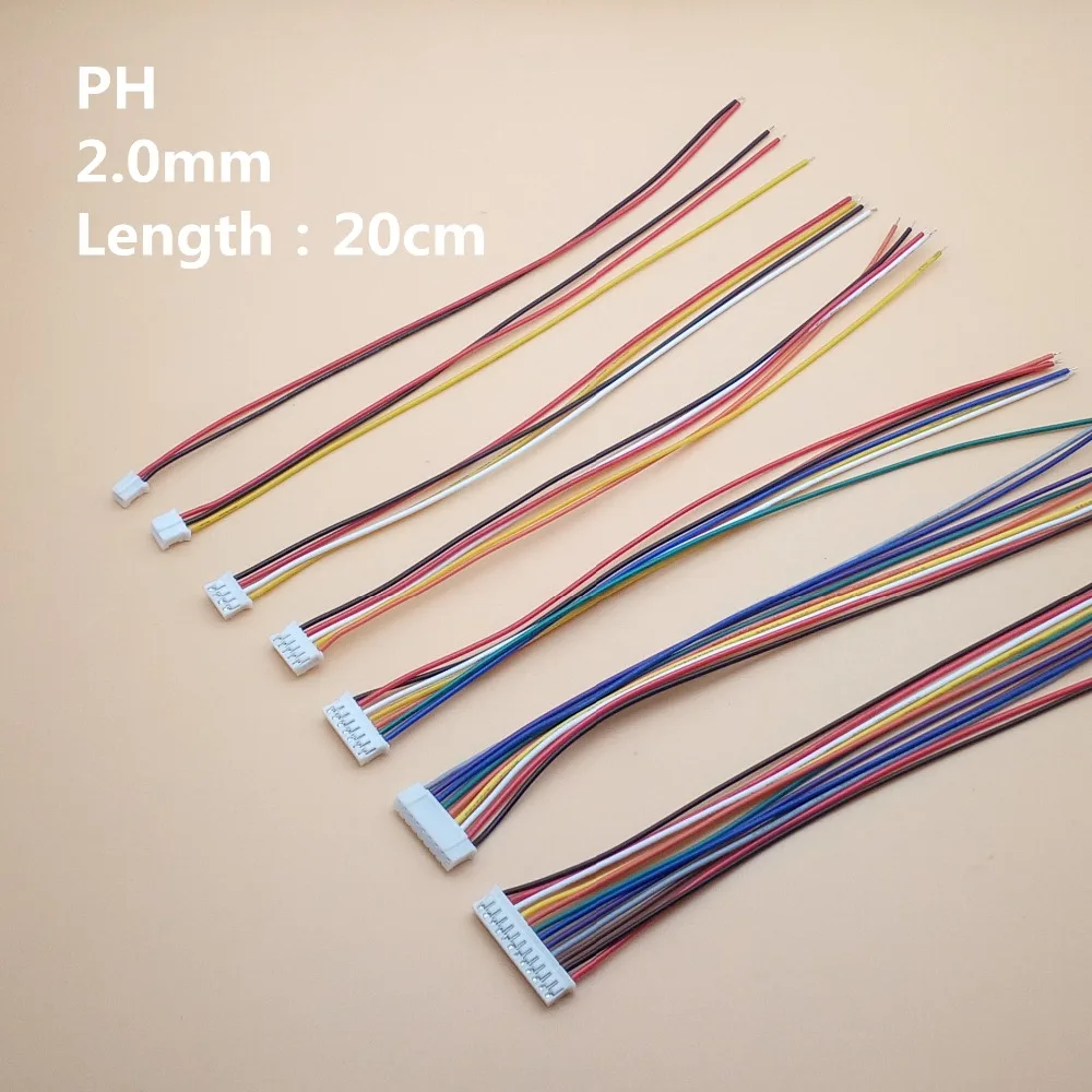 

50pcs 26AWG 20cm PH 2.0mm 2/3/4/5/6/7/8/9/10/12-Pin Connector Plug with Wires Cables 200MM