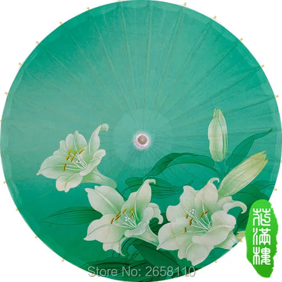 Dia 50CM Green Background Elegant White Lily OilPaper Umbrella Small Parasol Dance Decoration Props Gift Umbrella for Child