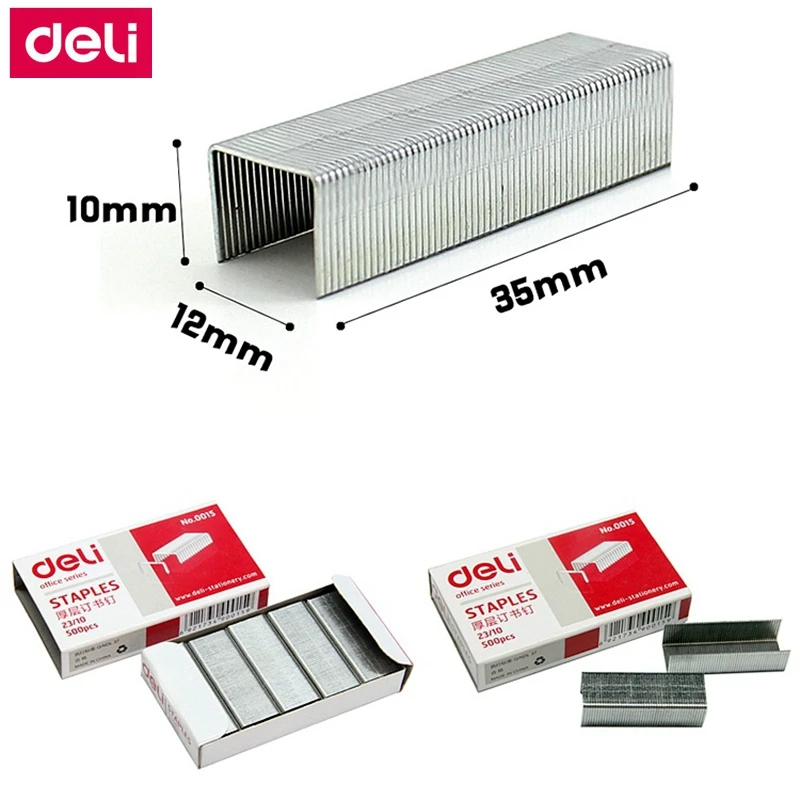 500PCS/BOX Deli 0015 Heavy duty staples 23/10 staples 12x10mm staples width 12mm height 10mm capacity 75pages 70g papers