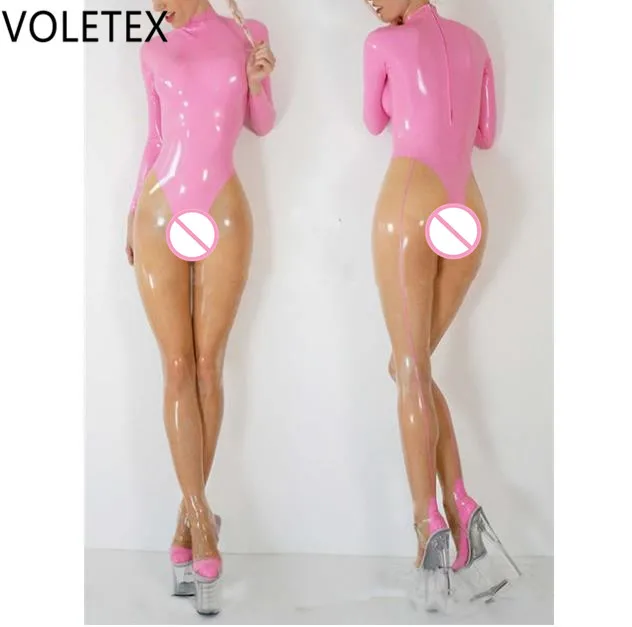 

Latex Catsuit Transparent & Pink Rubber Unitard Cosplay Women Latex Bodysuit Zentai Bodysuit