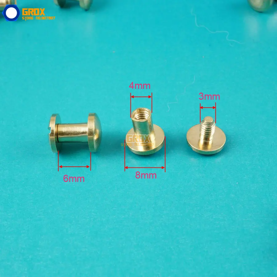 50 Set 8*6mm Solid Brass Rivet Chicago Screw for Leather Craft Belt Wallet / Cambered