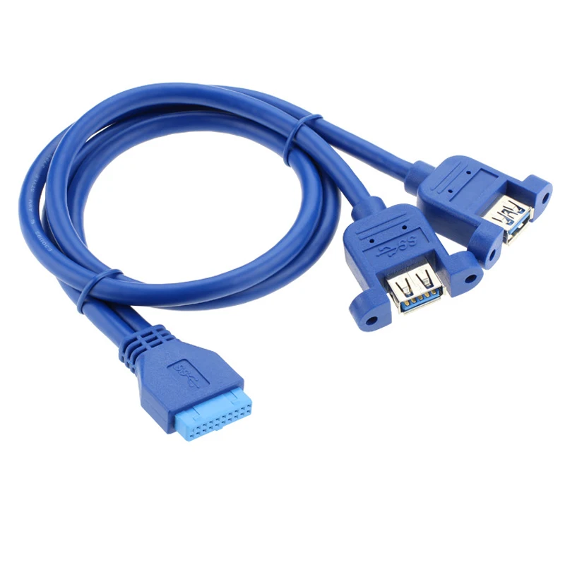 

0.5m 19pin female header to Dual USB 3.0 A Female port Cable Motherboard 20P USB to 2 USB3.0 Splitter Cable with Screws holes