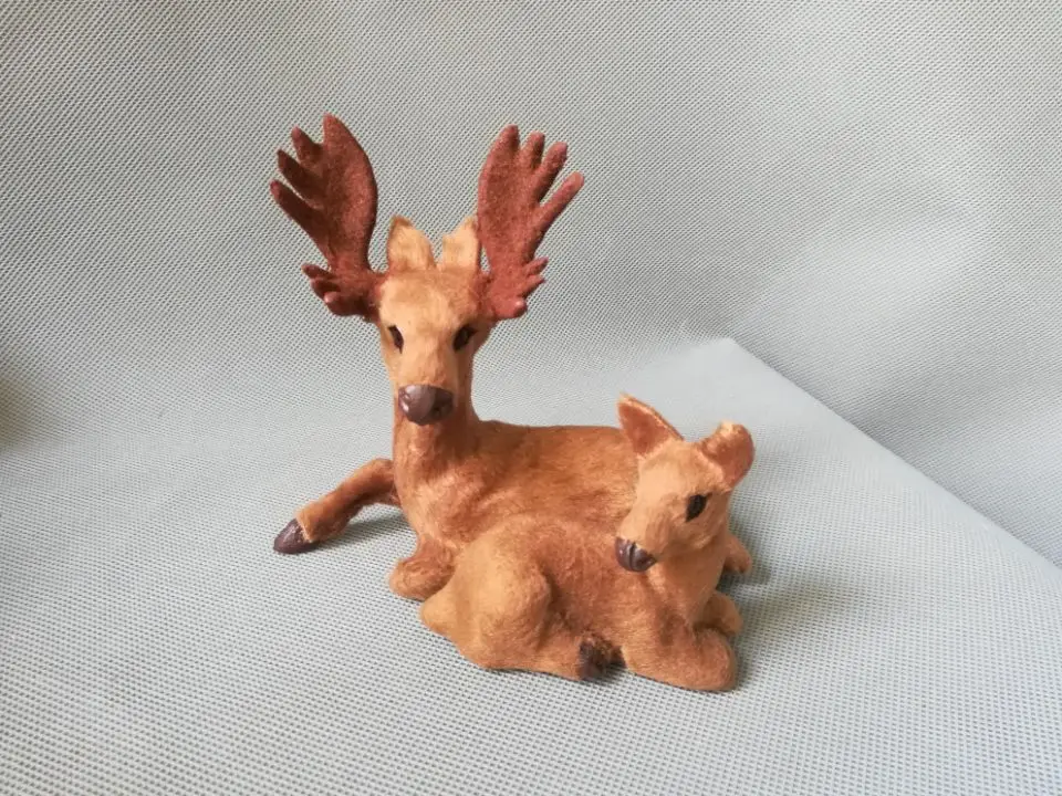 simulation deer plastic&fur prone loves reindeers model about 14x12cm couples deers,home decoration toy gift w0844