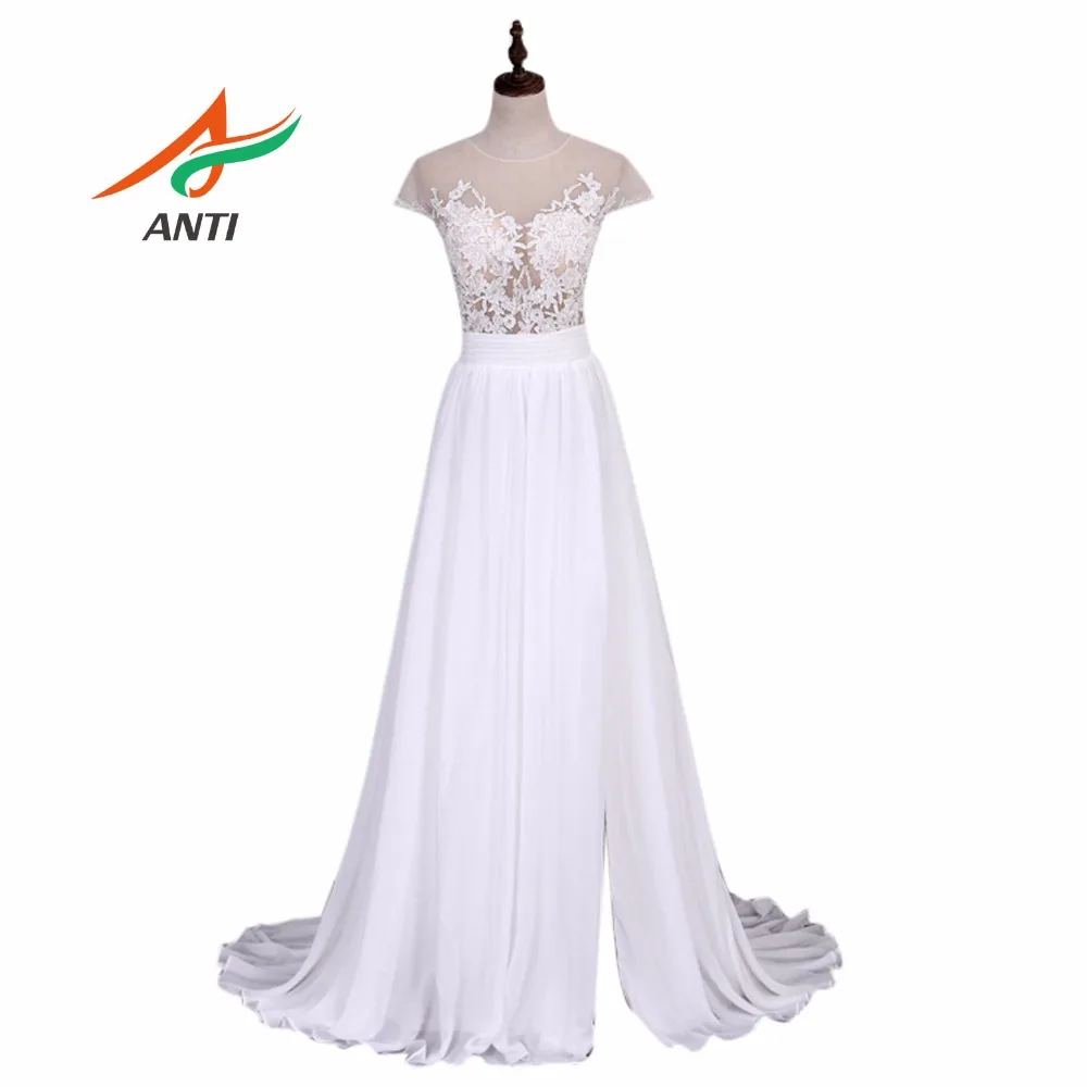 

ANTI New Arrival A-Line Chiffon Wedding Dress 2019 Romantic Robe De Mariage Vestido De Noiva Sheer Backless Bride Dresses HQY241