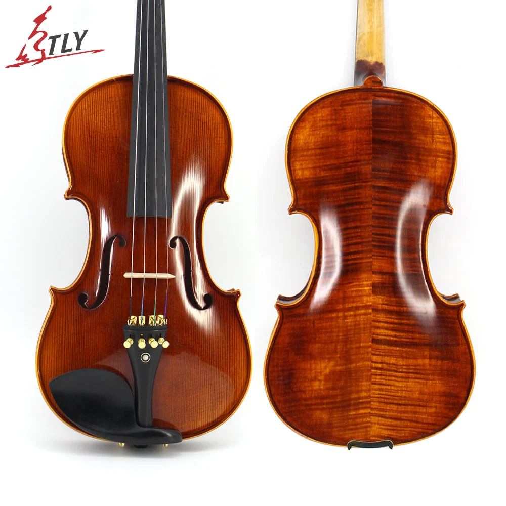 TONGLING Handmade Advanced Violin Oil Varnish Nature Flamed Maple Profession Violin 4/4 Spruce  Ebony Parts with Bow Case Tuner