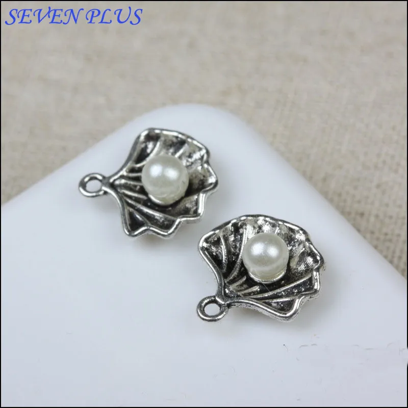 High Quality 20 PCS/Lot 15mm*15mm Antique Silver Plated Simulated Pearl Shell For DIY Jewelry Making