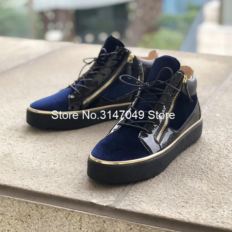 Lace Up Men Patent Shoe Mixed Colors Sneakers Gold Bordered Casual Shoes Height Increasing Shoes Men Blue Thick Sole Trainers 46